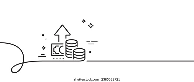 Inflation line icon. Continuous one line with curl. Growth or Increase price sign. Change money symbol. Inflation single outline ribbon. Loop curve pattern. Vector