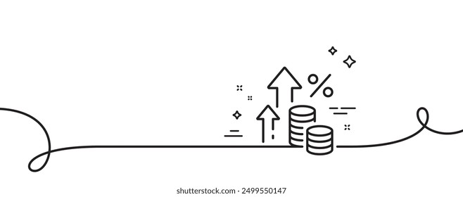 Inflation line icon. Continuous one line with curl. Money tax rate sign. Financial interest symbol. Inflation single outline ribbon. Loop curve pattern. Vector