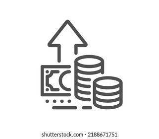 Inflation line icon. Growth or Increase price sign. Change money symbol. Quality design element. Linear style inflation icon. Editable stroke. Vector