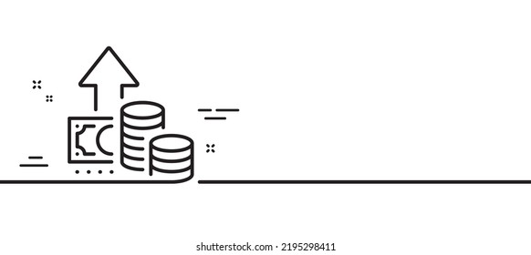 Icono de línea de inflación. Signo de crecimiento o aumento de precios. Cambiar el símbolo del dinero. Fondo mínimo de la ilustración de línea. Banner de patrón de icono de línea de inflación. Concepto de plantilla web blanca. Vector