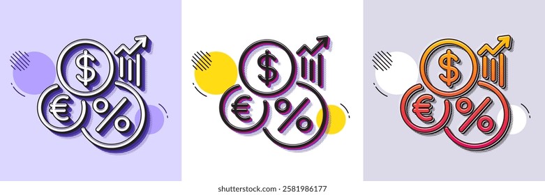 Inflation line icon. Halftone dotted pattern. Gradient icon with grain shadow. Money tax rate sign. Financial interest symbol. Line inflation icon. Various designs. Vector