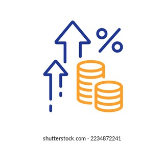 Icono de línea de inflación. Signo de la tasa del impuesto sobre el dinero. Símbolo de interés financiero. Concepto colorido del contorno de línea delgada. Icono de inflación de estilo lineal. Trazo editable. Vector