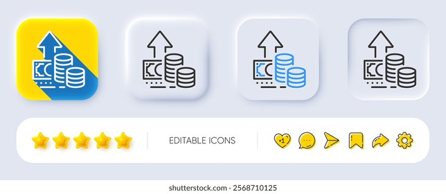 Inflation line icon. Neumorphic, Flat shadow, 3d buttons. Growth or Increase price sign. Change money symbol. Line inflation icon. Social media icons. Vector