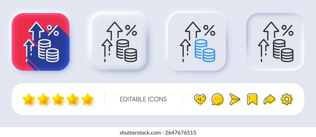 Inflation line icon. Neumorphic, Flat shadow, 3d buttons. Money tax rate sign. Financial interest symbol. Line inflation icon. Social media icons. Vector