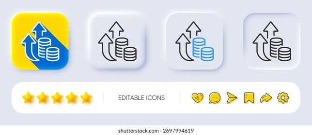 Icono de línea de inflación. Neumórfico, Sombra plana, Botones 3D. Signo de crecimiento o aumento del Precio. Cambie el símbolo del dinero. Icono de inflación de línea. Iconos de redes sociales. Vector
