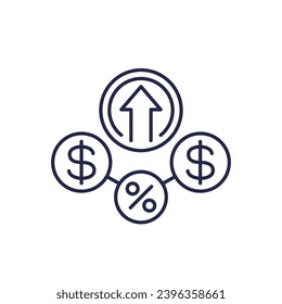 Inflation and money icon, high prices line vector