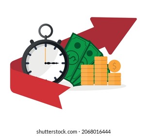 Inflation money and time concept vector icon. cash savings value crisis risk, long term financial investment, lost income or profit income. editable vector, template. economy concept.
