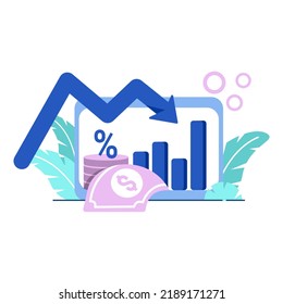 inflation news icon flat Illustration for business finance chart percent coin dollar bill perfect for ui ux design, web app, branding projects, advertisement, social media post