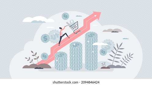 Inflation And Prices Rising After Money Value Growth Tiny Person Concept. Business And Economy Unstable Prediction With Financial Problems And Market Crash Forecasting Vector Illustration. Crisis Risk