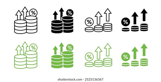 Línea de tasa de inflación línea delgada icono de Vector colección