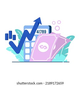 Illustration für Geschäftsfinanzierungs-Chart%-Münze-Dollar-Rechnung perfekt für ui ux-Design, Web-App, Branding-Projekte, Werbung, Social Media-Post