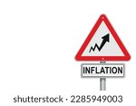 Inflation Road sign warning concept with arrows showing rising prices, on isolated background, and editable blank space. Illustration vector.