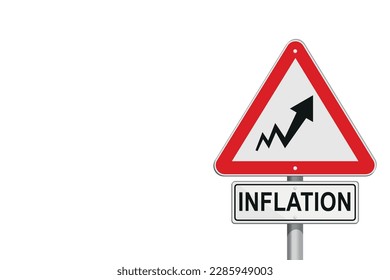 Inflation Road sign warning concept with arrows showing rising prices, on isolated background, and editable blank space. Illustration vector.