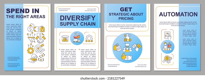 Inflation strategy for business blue brochure template. Leaflet design with linear icons. Editable 4 vector layouts for presentation, annual reports. Arial-Black, Myriad Pro-Regular fonts used