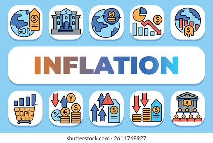 inflation text concept. Shablon for presentation and Infographics. Minimal Clean Icons for Apps and Websites.