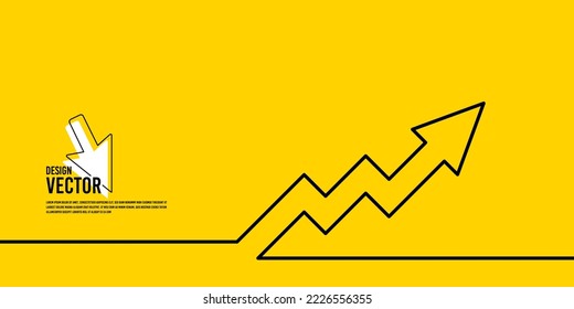 Inflation up trend arrow on yellow background. Increase profit, growth arrow and inflation graph yellow banner. Increase stock market, growth business chart. Vector