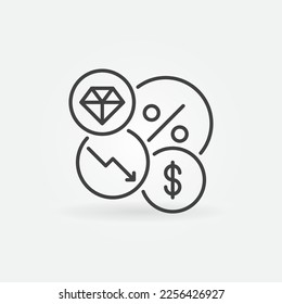 Inflation vector Hyperinflation concept icon with diamond, percent and dollar signs in outline style