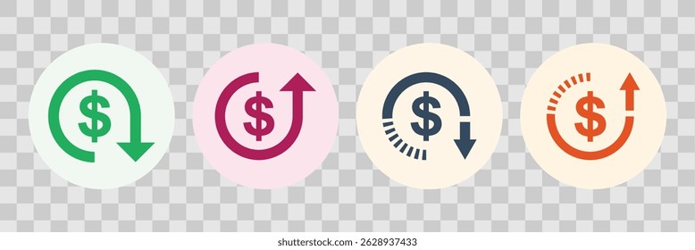 Inflation vector icon with dollar sign, Expense reduction symbol with dollar and down arrow