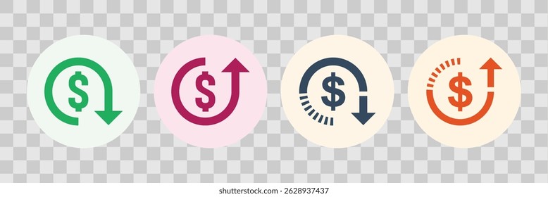 Inflation vector icon with dollar sign, Expense reduction symbol with dollar and down arrow