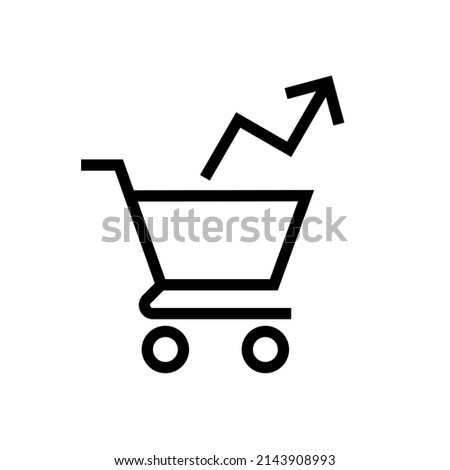 Inflation vector icon. Food prices rising and cost of living concept. Shopping cart and rising arrow vector illustration.
