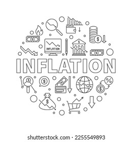 Banner mínimo de redondeo vector de inflación - Ilustración vectorial de línea delgada del concepto de hiperinflación