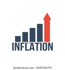 palabra de inflación con gráfico de barras y flecha roja hacia arriba, crisis financiera o recesión icono de Vector