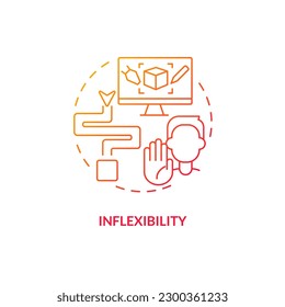 Inflexibility red gradient concept icon. Customers demands problems. Supply chain challenge abstract idea thin line illustration. Isolated outline drawing. Myriad Pro-Bold font used