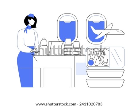 In-flight catering abstract concept vector illustration. Flight attendant offers food and drinks to passengers on the plane, airway transportation, commercial air transport abstract metaphor.