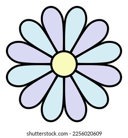 Inflorescence of a flowering plant. Flower head. Blossoming blue petals. Opened flower bud. Color vector illustration. Cartoon style. Isolated background. Idea for web design.