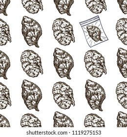 Inflorescence hemp Seamless pattern. Marijuana. Cultivation and culture of cannabis use.
