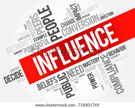 Influence - the capacity to have an effect on the character, development, or behaviour of someone, word cloud concept background