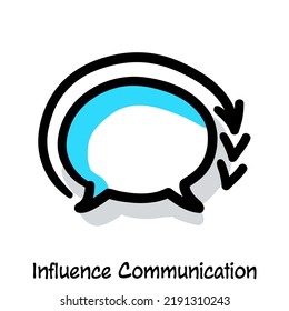 Influence Communication scribing, sketchnoting visual note icon. Minimal vector illustration. Editable outline, color, shadows. Infographics doodle symbol easy to redraw by hand