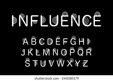 Influence hand drawn vector type font in cartoon comic style white black contrast lettering