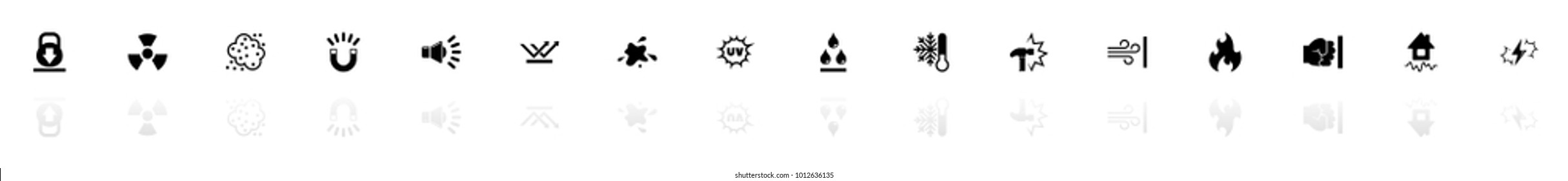 Influence icons - Black horizontal Illustration symbol on White Background with a mirror Shadow reflection. Flat Vector Icon.