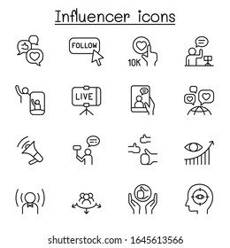 Influence people & Brand ambassador icon set in thin line style