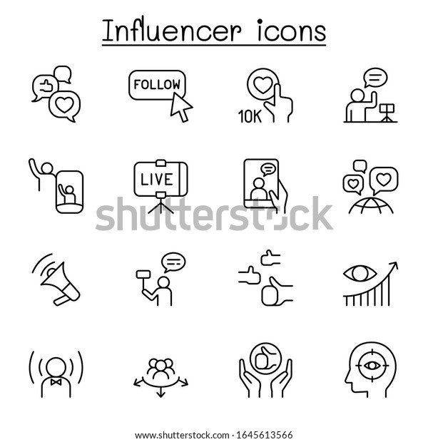 Influence people & Brand ambassador icon set\
in thin line style