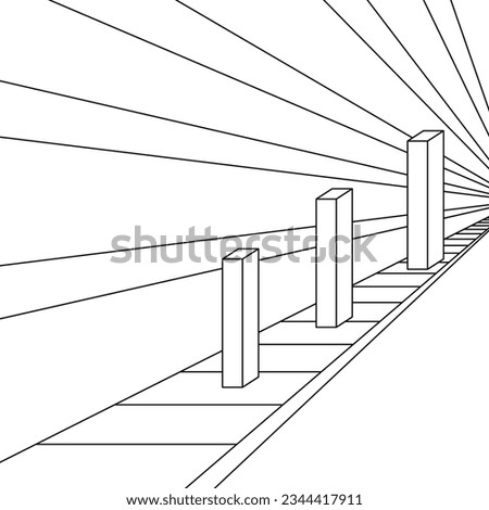 Influence of perspective on columns, Ponzo geometrical optical illusion. Three columns of the exact same size, placed in front of natural perspective lines. The pillars seem to be of different sizes.