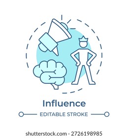 Influence soft blue concept icon. Sales intelligence. Team leadership. Professional skills. Round shape line illustration. Abstract idea. Graphic design. Easy to use in booklet, article