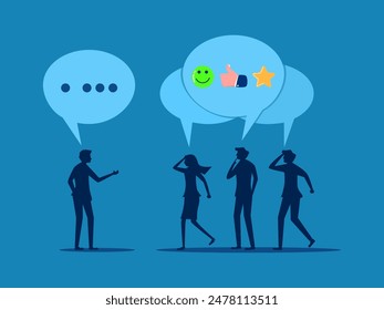 Influence in thought. Businessman persuades his colleagues to believe. vector 