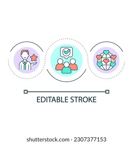 Influencer audience loop concept icon. Users opinion and feedback. Content consumers abstract idea thin line illustration. Isolated outline drawing. Editable stroke. Arial font used