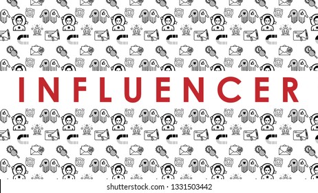 Influencer background (16x9 ratio). Slide template for presentations with icons set. Banner for website and social media. Contains seamless pattern swatch. Vector design illustration.