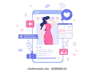 Influencer Blogger Content Creator Background of Sharing Moments at Social Networks or Making Post for Followers Can use to Poster and Web Design Template Vector Illustration