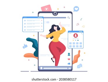 Influencer Blogger Content Creator Background of Sharing Moments at Social Networks or Making Post for Followers Can use to Poster and Web Design Template Vector Illustration