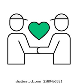 Influencer Collaboration – Two People with Hearts Icon Representing Partnership for Brand Promotion and Content Creation