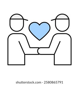 Influencer Collaboration – Two People with Hearts Icon Representing Partnership for Brand Promotion and Content Creation