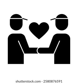 Influencer Collaboration – Two People with Hearts Icon Representing Partnership for Brand Promotion and Content Creation