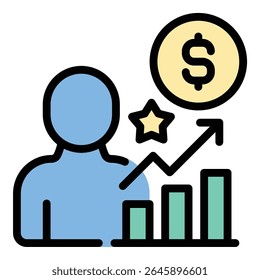 Ilustração de estilo de linha plana de ícone da comissão de influenciador que representa ganhos ou pagamentos de parcerias de marca, adequado para marketing de afiliados, campanhas de influenciador