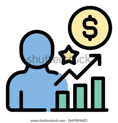 Influencer commission icon flat line style illustration representing earnings or payments from brand partnerships, suitable for affiliate marketing, influencer campaigns
