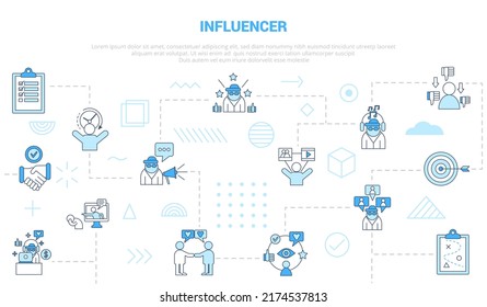 influencer concept with icon set template banner with modern blue color style