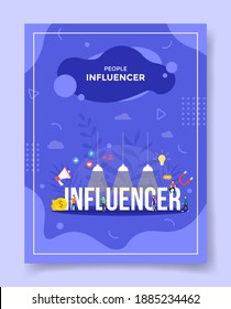 influencer concept people around word influencer speaker spot light magnet feedback like heart for template of banners, flyer, books cover, magazines with liquid shape style